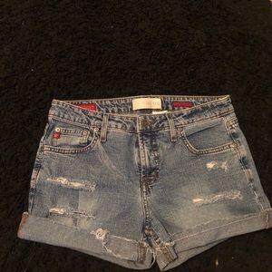 Distressed jean shorts